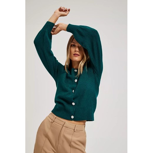 Zielony sweter damski rozpinany z bufiastymi rękawami M 5.10.15