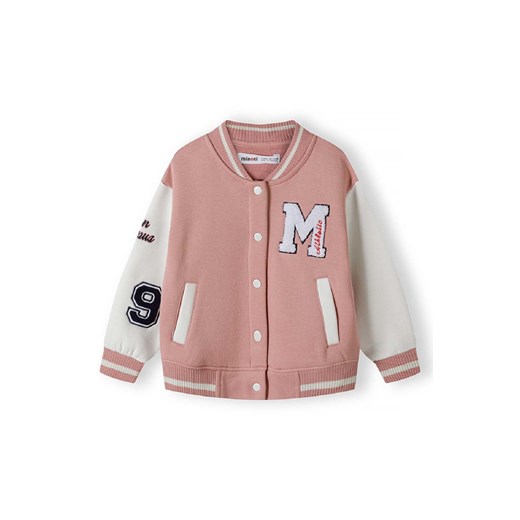 Różowa kurtka dziewczęca typu baseball z naszywkami Minoti 134/140 5.10.15