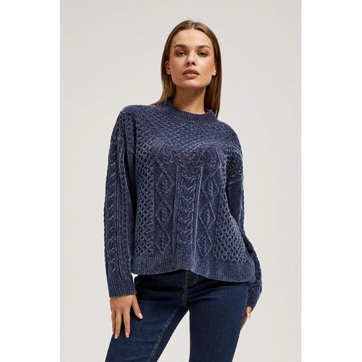 Granatowy sweter damski luźny z ozdobnym splotem ze sklepu 5.10.15 w kategorii Swetry damskie - zdjęcie 170964277