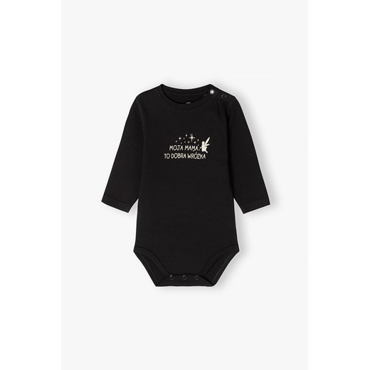 Body niemowlęce z długim rękawem z napisem Moja mama to dobra wróżka czarne ze sklepu 5.10.15 w kategorii Body niemowlęce - zdjęcie 170964308