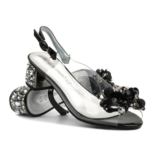 Transparentne sandały damskie na obcasie - Potocki 24-43300, czarne ze sklepu ulubioneobuwie w kategorii Sandały damskie - zdjęcie 170965017