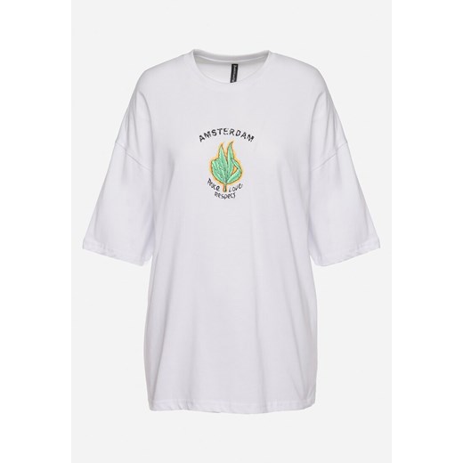 Biały T-shirt Oversize z Krótkim Rękawem i Nadrukiem Darlakia ze sklepu Born2be Odzież w kategorii Bluzki damskie - zdjęcie 170966287