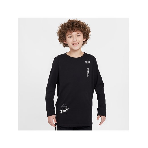 T-shirt z długim rękawem dla dużych dzieci (chłopców) Nike NBA Brooklyn Nets Courtside Max90 - Czerń ze sklepu Nike poland w kategorii T-shirty chłopięce - zdjęcie 170966476