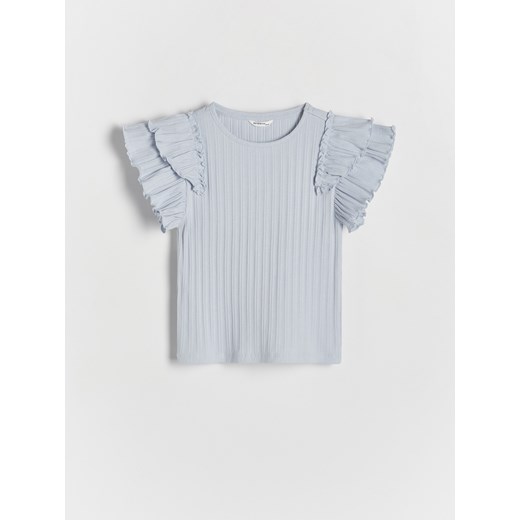 Reserved - T-shirt z falbankami na rękawach - jasnoniebieski ze sklepu Reserved w kategorii Bluzki dziewczęce - zdjęcie 170971219