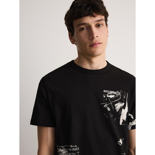 Reserved - T-shirt regular z nadrukiem - czarny Reserved L Reserved