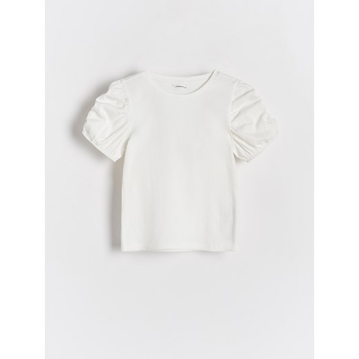 Reserved - Bluzka z bufiastymi rękawami - biały ze sklepu Reserved w kategorii Bluzki dziewczęce - zdjęcie 170971489