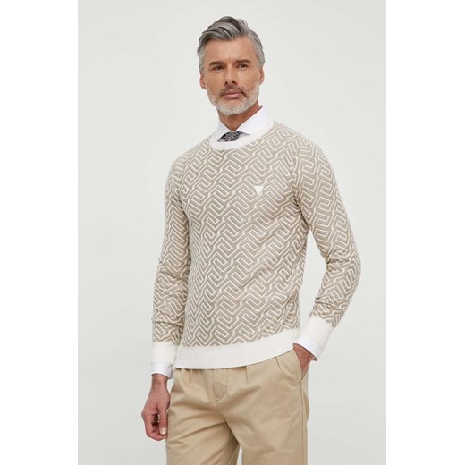 Guess sweter z domieszką lnu CARL kolor beżowy lekki M4GR15 Z3DS1 ze sklepu ANSWEAR.com w kategorii Swetry męskie - zdjęcie 170972175