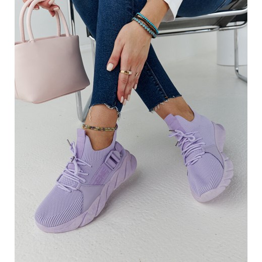 Buty sportowe damskie Gemre sneakersy fioletowe płaskie sznurowane na wiosnę 