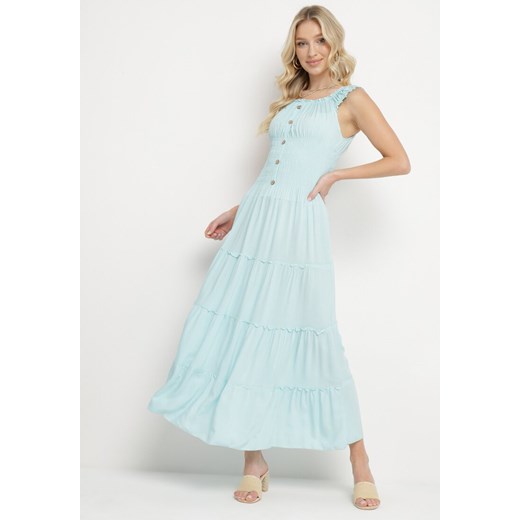 Jasnoniebieska Letnia Sukienka Bawełniana o Kroju Hiszpanki Everlene ze sklepu Born2be Odzież w kategorii Sukienki - zdjęcie 170973528