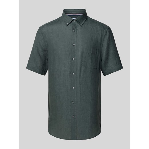 Koszula lniana o kroju regular fit z kołnierzykiem typu button down ze sklepu Peek&Cloppenburg  w kategorii Koszule męskie - zdjęcie 170973808