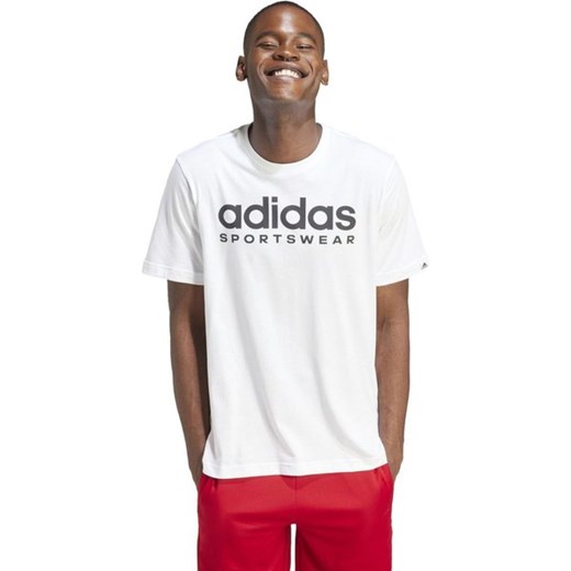 T-shirt męski Adidas z napisem bawełniany biały z krótkim rękawem 