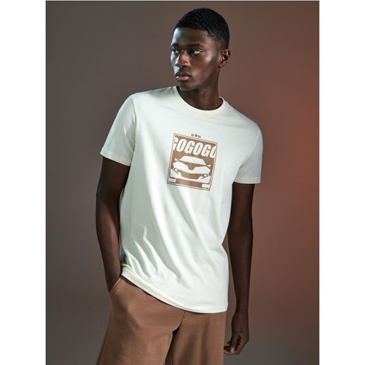 Sinsay - Koszulka z nadrukiem - kremowy ze sklepu Sinsay w kategorii T-shirty męskie - zdjęcie 170977747