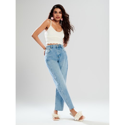 Sinsay - Jeansy straight high waist - niebieski Sinsay 38 Sinsay