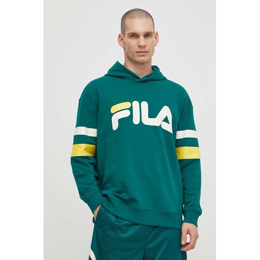 Fila bluza Luohe męska kolor zielony z kapturem z nadrukiem FAM0675 ze sklepu ANSWEAR.com w kategorii Bluzy męskie - zdjęcie 170979348