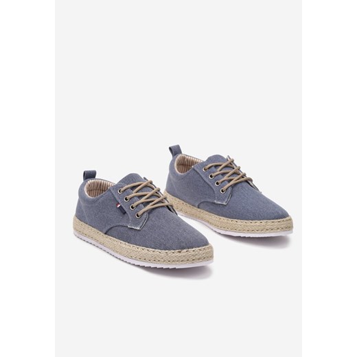 Niebieskie Sznurowane Trampki w Stylu Tenisówek na Płaskiej Podeszwie Plecionej 43 wyprzedaż born2be.pl