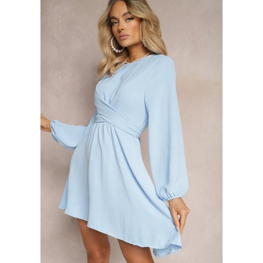 Niebieska Sukienka Rozkloszowana z Gumką w Pasie Thelo ze sklepu Renee odzież w kategorii Sukienki - zdjęcie 170983115