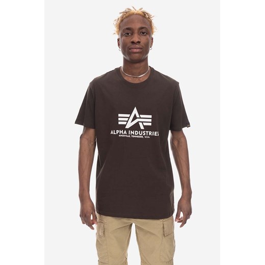 Alpha Industries t-shirt bawełniany Basic kolor brązowy z nadrukiem 100501.413-BRAZOWY ze sklepu ANSWEAR.com w kategorii T-shirty męskie - zdjęcie 170989247