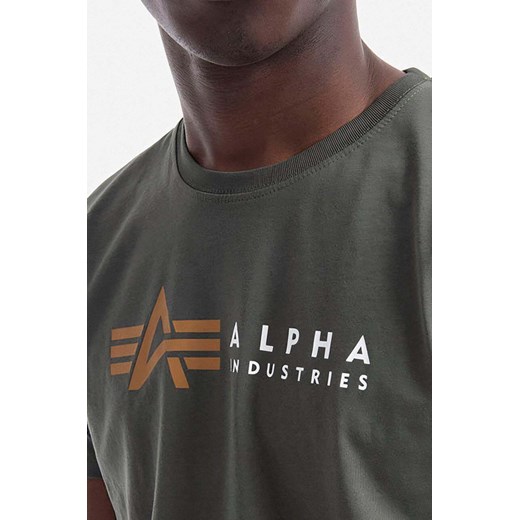 Alpha Industries t-shirt bawełniany kolor zielony z nadrukiem 118502.142-ZIELONY Alpha Industries S ANSWEAR.com