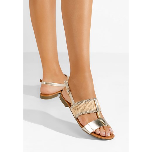Złote sandały płaski Almita ze sklepu Zapatos w kategorii Sandały damskie - zdjęcie 170990395