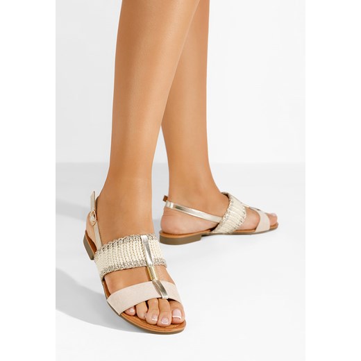 Beżowe sandały płaski Almita ze sklepu Zapatos w kategorii Sandały damskie - zdjęcie 170990396