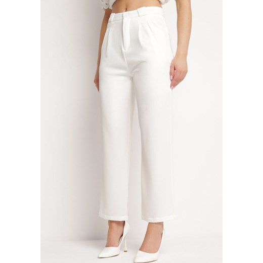 Białe Spodnie Garniturowe Zapinane na Suwak Allegretta ze sklepu Born2be Odzież w kategorii Spodnie damskie - zdjęcie 170992467