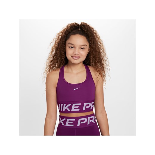 Dziewczęcy stanik sportowy Nike Pro Swoosh - Fiolet ze sklepu Nike poland w kategorii Staniki dla dziewczynki - zdjęcie 170993445
