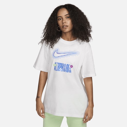 Bluzka damska Nike z krótkim rękawem z napisem z okrągłym dekoltem sportowa bawełniana 