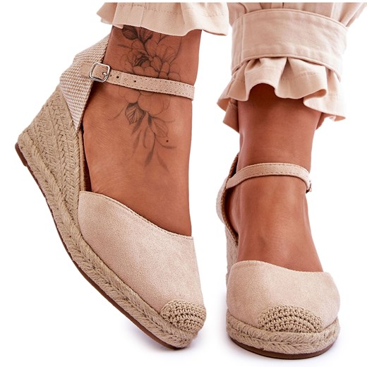 Zamszowe Sandałki Espadryle Na Koturnie Beżowe Cammer brązowe 41 ButyModne.pl
