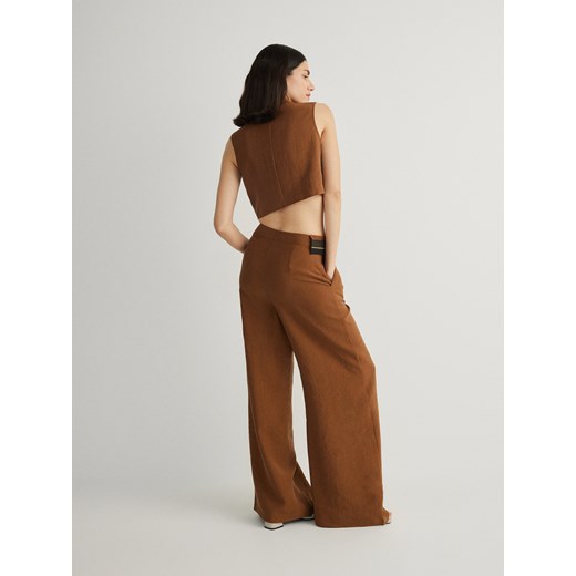 Spodnie damskie Reserved brązowe w stylu retro 