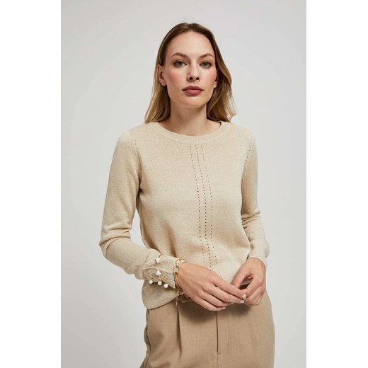 Sweter damski beżowy z ażurowym zdobieniem ze sklepu 5.10.15 w kategorii Swetry damskie - zdjęcie 171001315