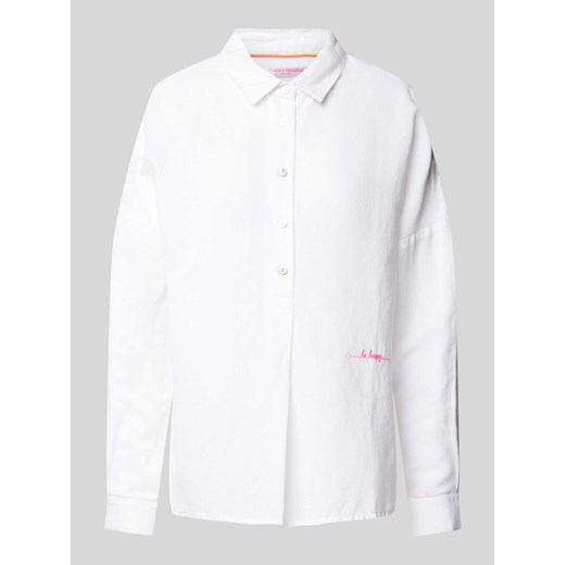 Bluzka lniana z wyhaftowanym logo ze sklepu Peek&Cloppenburg  w kategorii Koszule damskie - zdjęcie 171002088