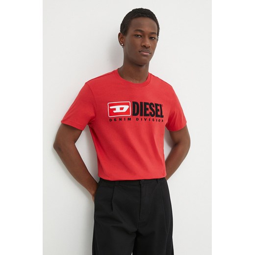 Diesel t-shirt bawełniany T-DIEGOR-DIV męski kolor czerwony z aplikacją ze sklepu ANSWEAR.com w kategorii T-shirty męskie - zdjęcie 171004146
