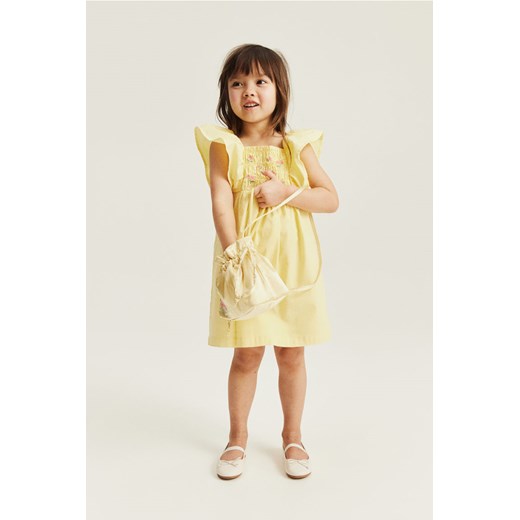 H & M - Bawełniana sukienka z elastycznym marszczeniem - Żółty ze sklepu H&M w kategorii Sukienki dziewczęce - zdjęcie 171004219