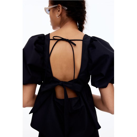 H & M - Bluzka z wiązaniem i bufiastym rękawem - Czarny ze sklepu H&M w kategorii Bluzki damskie - zdjęcie 171004259
