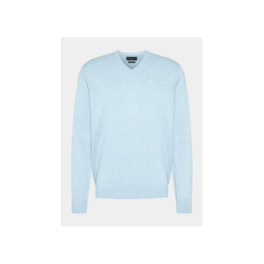 Sweter męski Bugatti niebieski w serek casual