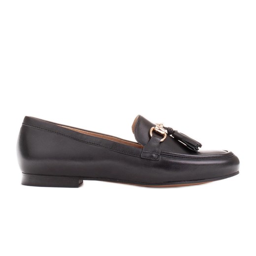 Marco Shoes Loafersy skórzane z frędzlami czarne ze sklepu ButyModne.pl w kategorii Mokasyny damskie - zdjęcie 171007789