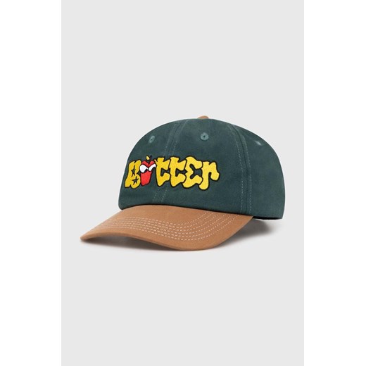 Butter Goods czapka z daszkiem bawełniana Big Apple 6 Panel Cap kolor zielony z aplikacją BGQ1246702 ze sklepu PRM w kategorii Czapki z daszkiem damskie - zdjęcie 171011809