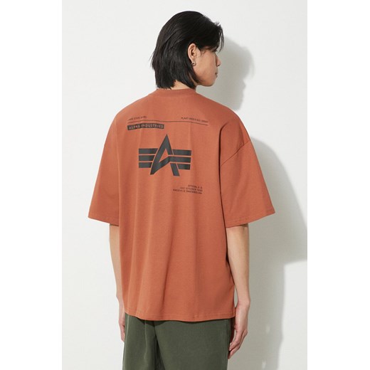 Alpha Industries t-shirt bawełniany Logo BP męski kolor brązowy gładki 146507 ze sklepu PRM w kategorii T-shirty męskie - zdjęcie 171011966