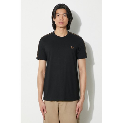 Fred Perry t-shirt bawełniany Contrast Tape Ringer T-Shirt męski kolor czarny z aplikacją M4613.U78 ze sklepu PRM w kategorii T-shirty męskie - zdjęcie 171012008