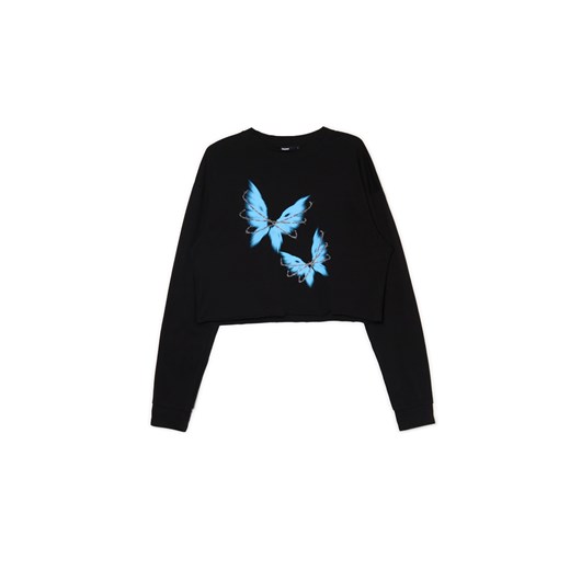 Cropp - Czarna koszulka z motywem motyli - czarny ze sklepu Cropp w kategorii Bluzki damskie - zdjęcie 171016866
