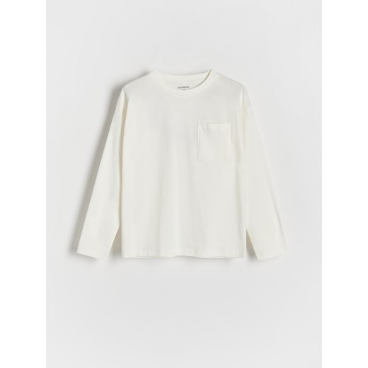Reserved - Longsleeve oversize z kieszenią - złamana biel ze sklepu Reserved w kategorii T-shirty chłopięce - zdjęcie 171017288