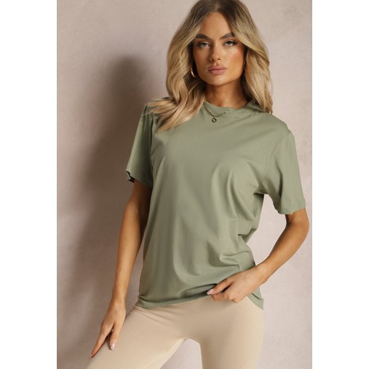 Zielona Klasyczna Koszulka z Bawełny z Podwiniętymi Rękawkami Oboea ze sklepu Renee odzież w kategorii Bluzki damskie - zdjęcie 171018028