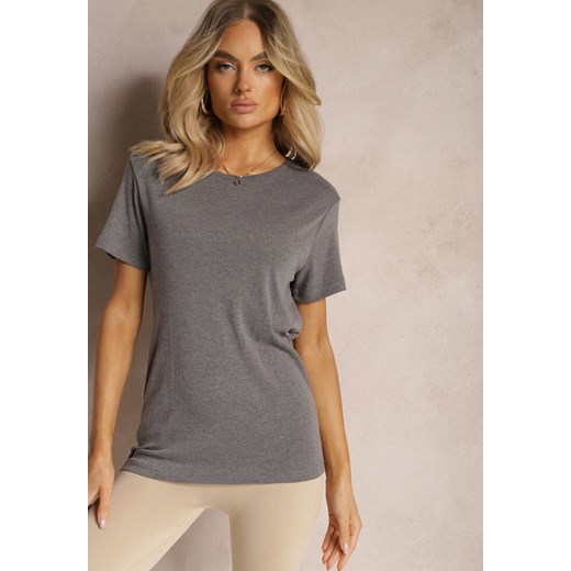 Ciemnoszara Casualowa Koszulka T-shirt z Bawełny Gittaria ze sklepu Renee odzież w kategorii Bluzki damskie - zdjęcie 171018138