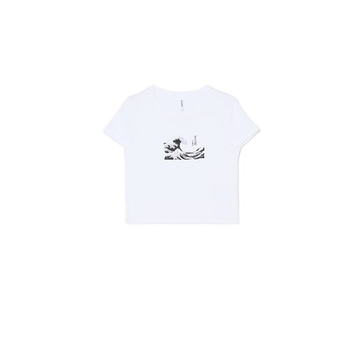 Cropp - Biała koszulka z nadrukiem - biały ze sklepu Cropp w kategorii Bluzki damskie - zdjęcie 171018725