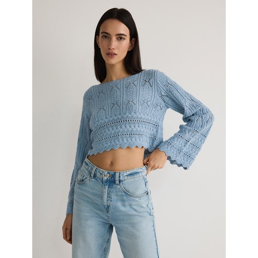 Reserved - Krótki ażurowy sweter - jasnoniebieski ze sklepu Reserved w kategorii Swetry damskie - zdjęcie 171019069