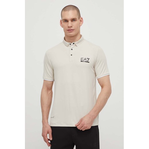 EA7 Emporio Armani polo męski kolor beżowy gładki ze sklepu ANSWEAR.com w kategorii T-shirty męskie - zdjęcie 171019938