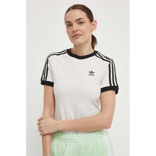 Beżowa bluzka damska Adidas Originals w sportowym stylu z okrągłym dekoltem 