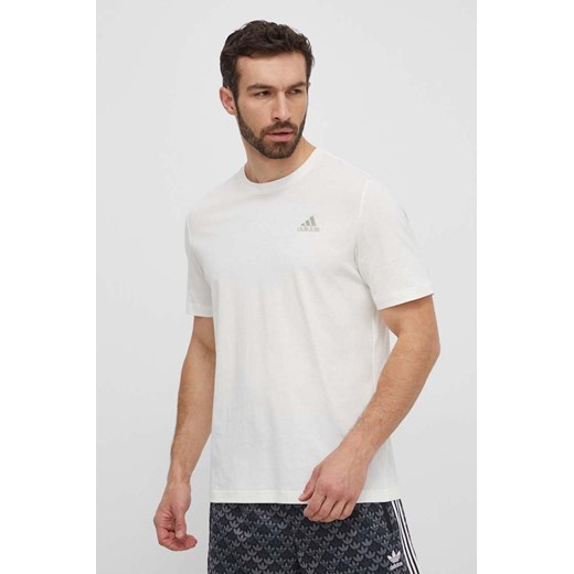 T-shirt męski biały Adidas z krótkimi rękawami z bawełny 