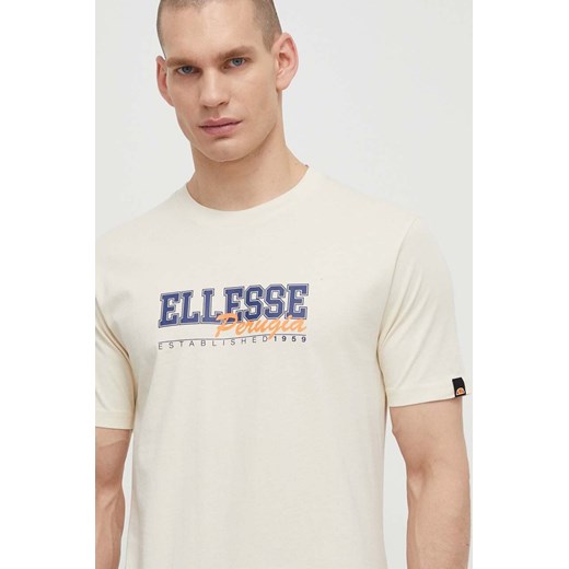 Ellesse t-shirt bawełniany Zagda T-Shirt męski kolor beżowy z nadrukiem SHV20122 ze sklepu ANSWEAR.com w kategorii T-shirty męskie - zdjęcie 171020166
