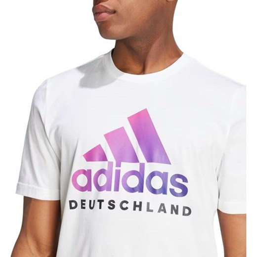 T-shirt męski Adidas z napisami na wiosnę biały z krótkim rękawem 